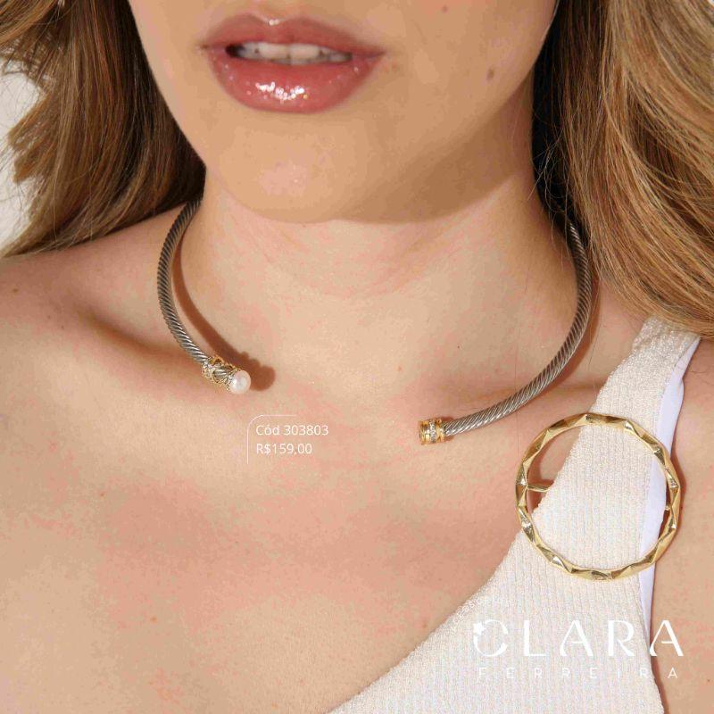 COLAR CHOKER FIO RIGIDO TORCIDO / C PONTAS MICRÔZIRCONIAS -