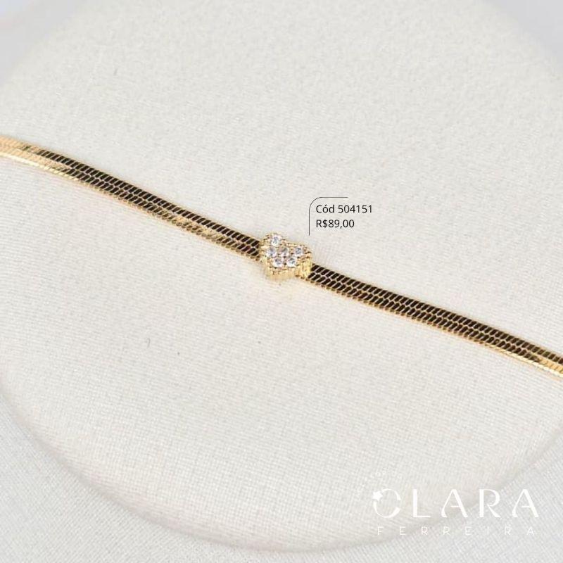 PULSEIRA FITA C/ CORAÇÃO MICROZIRCÔNIAS 4MM FIXO - 2MM - 17MM - Dourado - LIMITADA