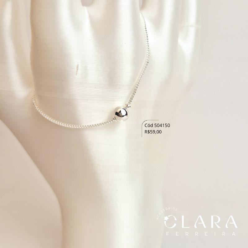 PULSEIRA VENEZIANA C/ BOLA LISA 6MM FIXA - 17CM - Banho de Prata