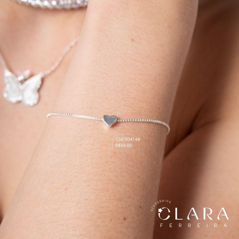 PULSEIRA VENEZIANA C/ PINGENTE CORAÇÃO LISO FIXO  - 5MM - 17CM - Banho de Prata