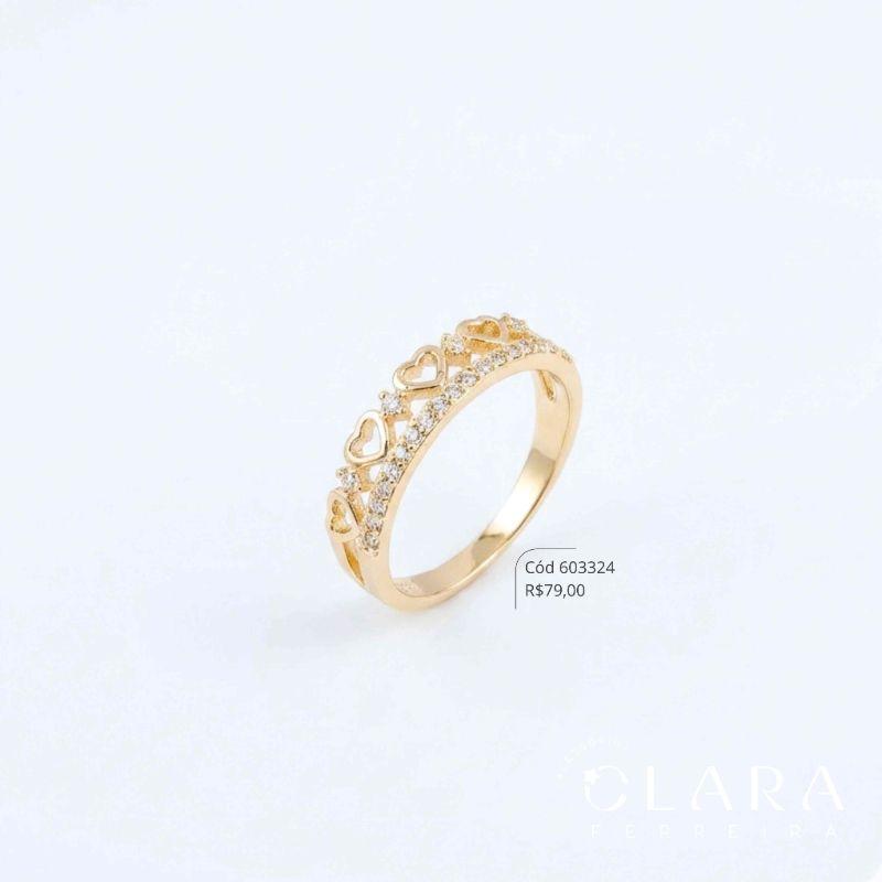 ANEL 2 FIOS: 1 FIO MICROZIRCÔNIAS E 1 FIO CORAÇÕES VAZADOS ENTRE ZIRCÔNIAS 2MM - Dourado