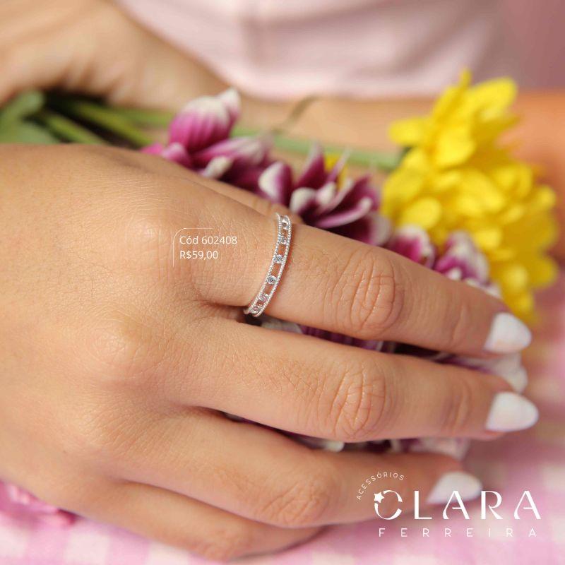 ANEL VAZADO C/ MICROZIRCONIA NO MEIO 3MM - Banho de Prata