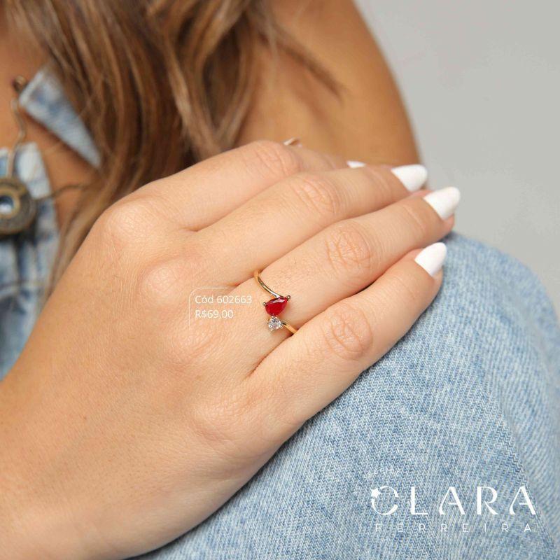 ANEL ZIRCONIA GOTA 5MM E ZIRCONIA REDONDA 2MM - Dourado