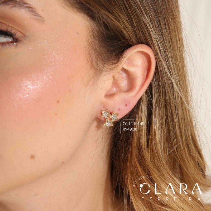 BRINCO 3 ESTRELAS MICROZIRCÔNIAS - 14MM - Dourado