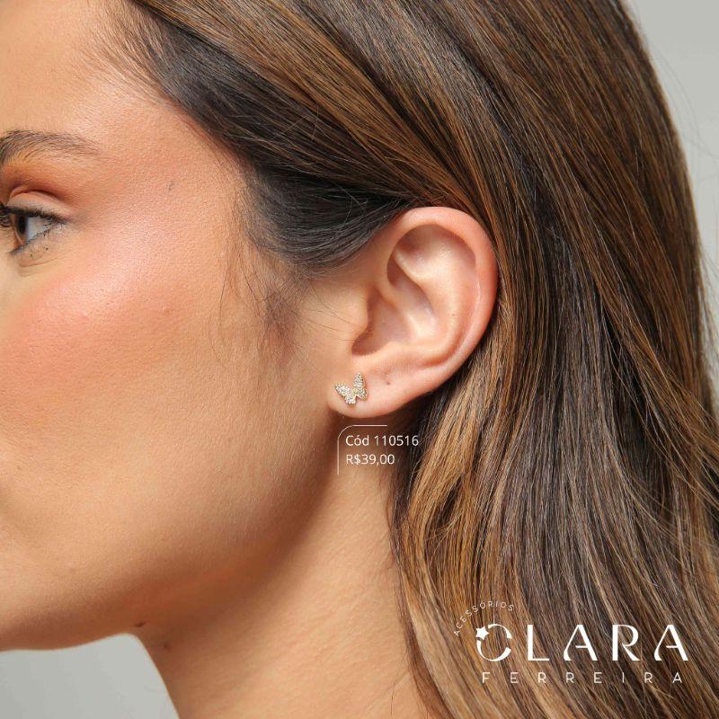 BRINCO BORBOLETA MICROZIRCÔNIAS - 6MM - PEÇA VENDIDA - Dourado