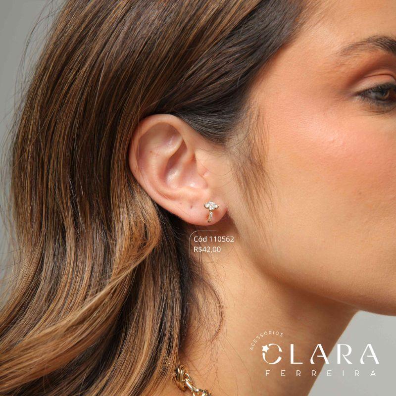 BRINCO SILHUETA C/ FLOR ZIRCÔNIA REDONDA - PEÇA VENDIDA - Dourado