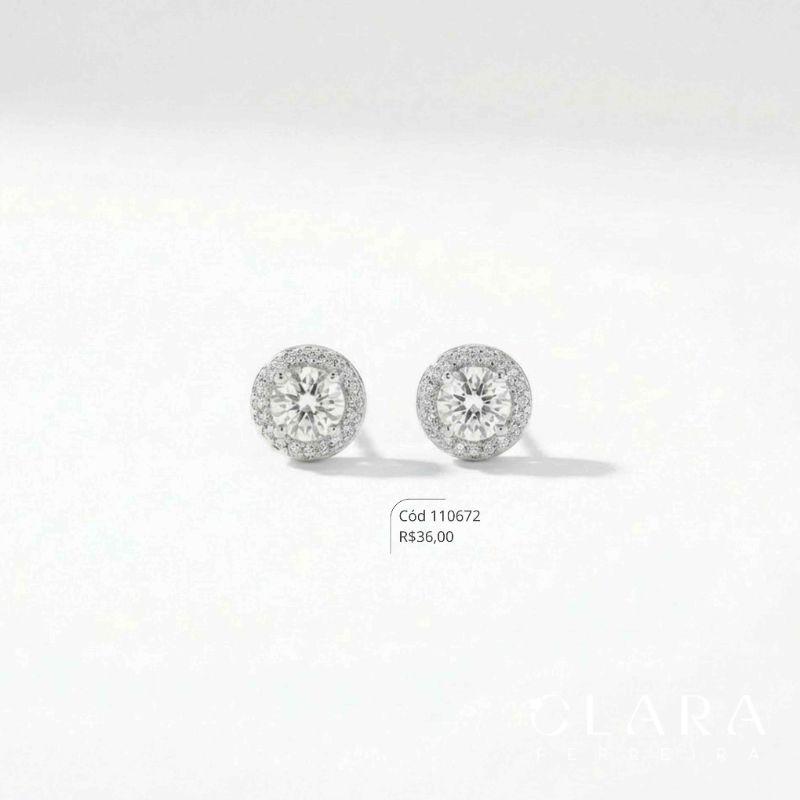 BRINCO ZIRCONIA REDONDA ADORNADA MICROZIRCONIAS  - 4MM - PEÇA VENDIDA - Banho de Prata