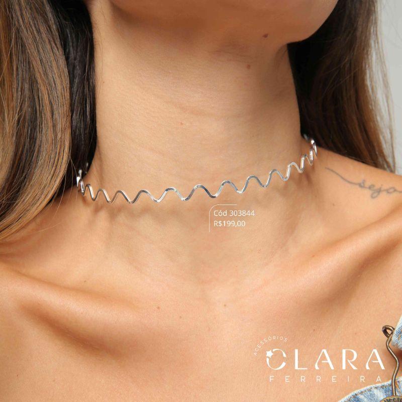COLAR CHOKER ARO FIO RIGIDO ONDULADO - PEÇA VENDIDA - Banho de Prata