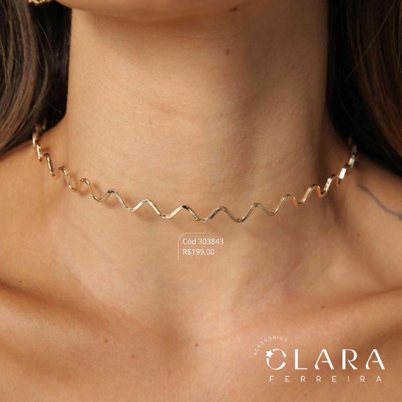 COLAR CHOKER ARO FIO RIGIDO ONDULADO - PEÇA VENDIDA - Dourado