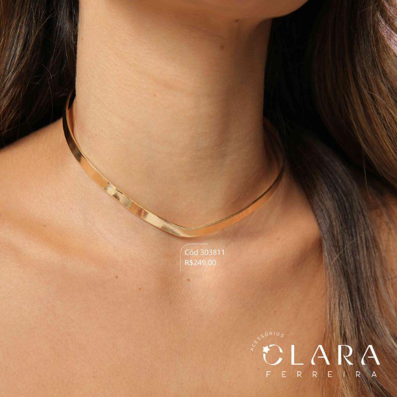COLAR CHOKER ARO LISO FORMATO EM V - PEÇA VENDIDA - 6MM - Dourado