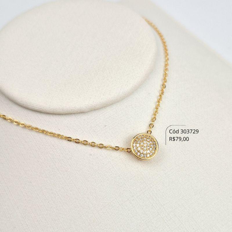 COLAR ELOS C/ PINGENTE CHUVEIRINHO REDONDO MICROZIRCÔNIAS - EDIÇÃO LIMITADA - 10MM - 45CM - Dourado