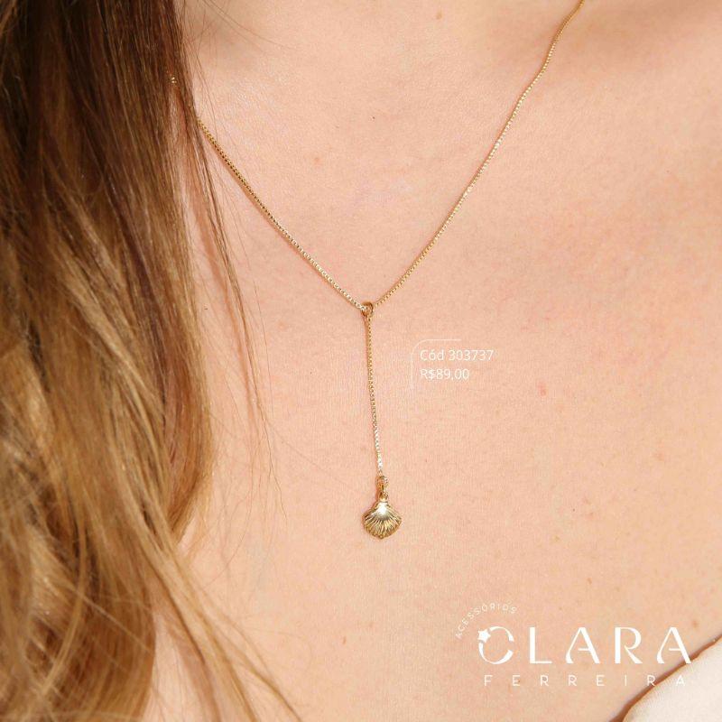 COLAR GRAVATINHA VENEZIANA C/ 1 CONCHA NA PONTA - 9MM - 45CM - Dourado