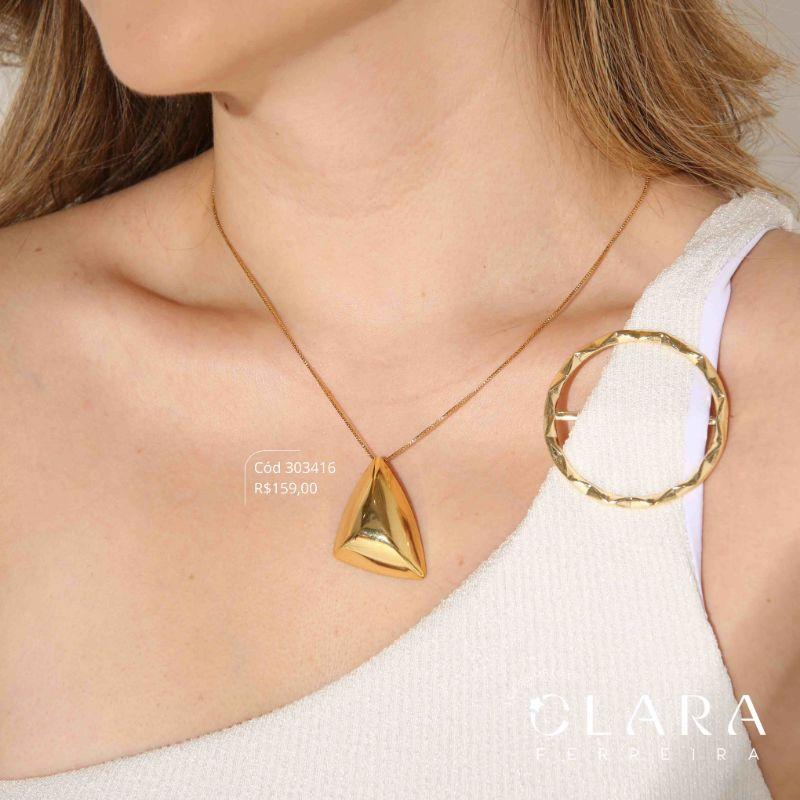 COLAR VENEZIANA C/ PINGENTE BOTÃO TRIANGULO LISO 34MM - LINHA ORGÂNICOS - 45CM - Dourado