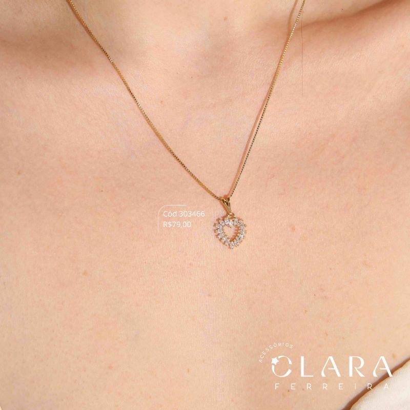 COLAR VENEZIANA C/ PINGENTE CORAÇÃO ZIRCONIAS GOTA 14MM VAZADO - 40CM - Dourado