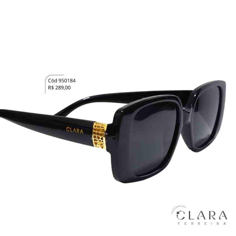 Óculos Solar QUADRADO PRETO C/ ASTES DETALHE EM METAL  - INSPIRAÇÃO VERCACE - Lente Anti-impacto Polarizada - P943-C1