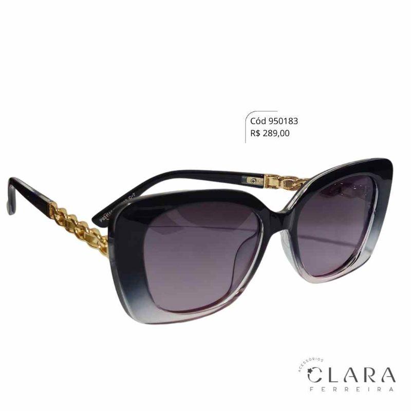 Óculos Solar QUADRADO PRETO DÉGRADÉ C/ ASTES DETALHE EM METAL - INSPIRAÇÃO MICHAEL KORS - Lente Anti-impacto Polarizada - P931-C7