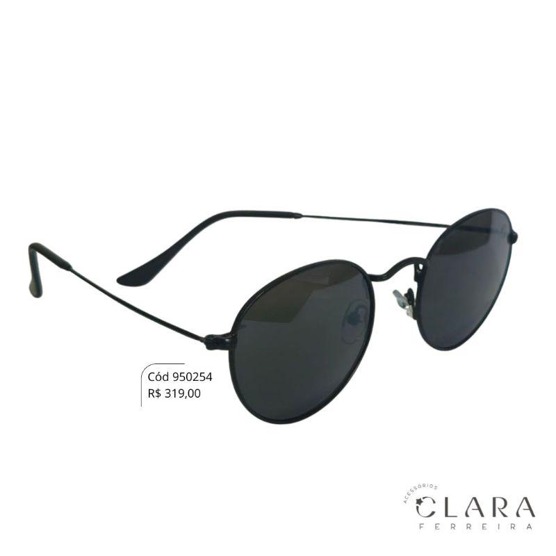 Óculos Solar REDONDO ARMAÇÃO EM METAL PRETO - INSPIRAÇÃO RAY-BAN - Lente Resina - HA5447-C1