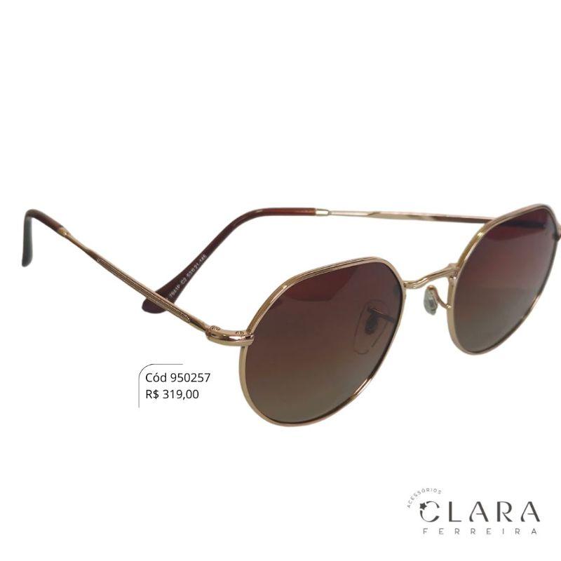 Óculos Solar REDONDO MARROM ARMAÇÃO EM METAL - INSPIRAÇÃO RAY-BAN - Lente Anti-impacto Polarizada - KZ7941P-C2