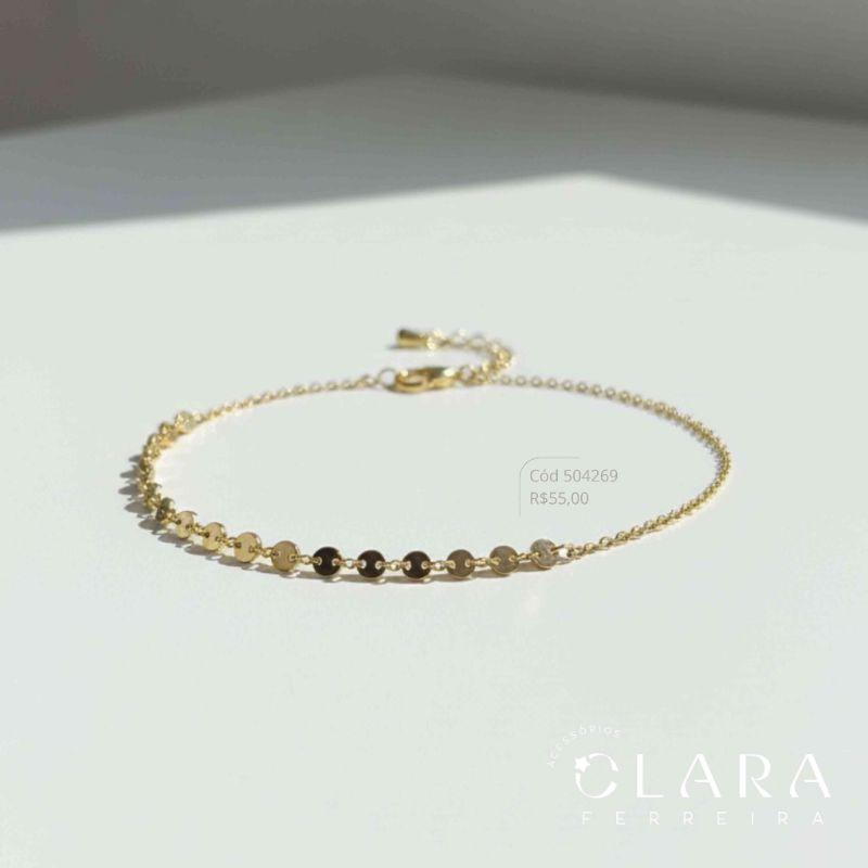 PULSEIRA 2 MALHAS: METADE  FIO MEDALHA REDONDA E METADE ELOS - 17CM - Dourado