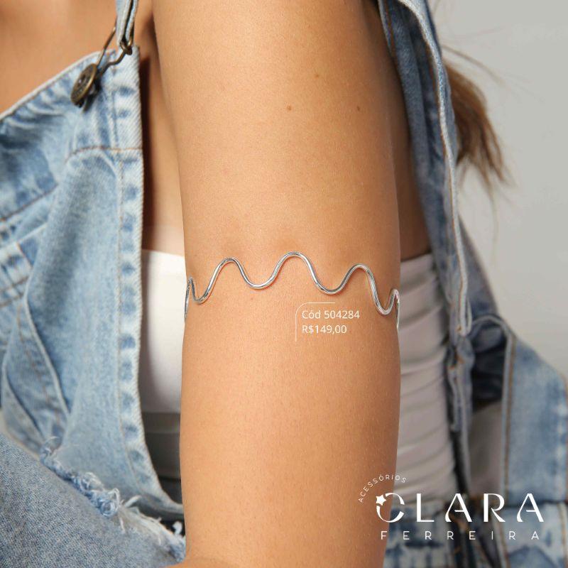 PULSEIRA BRACELETE DE BRAÇO ARO FIO RIGIDO ONDULADO - PEÇA VENDIDA - Banho de Prata