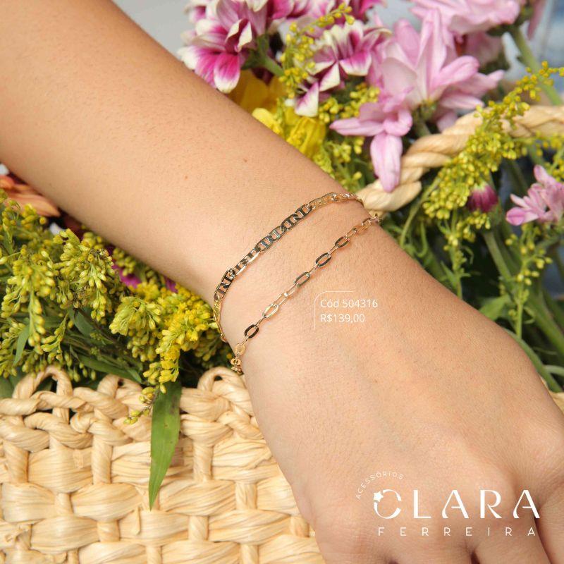 PULSEIRA DUPLA: 1 FIO MALHA PIESTRINE E 1 FIO ELOS CADEADO - 17CM - Dourado
