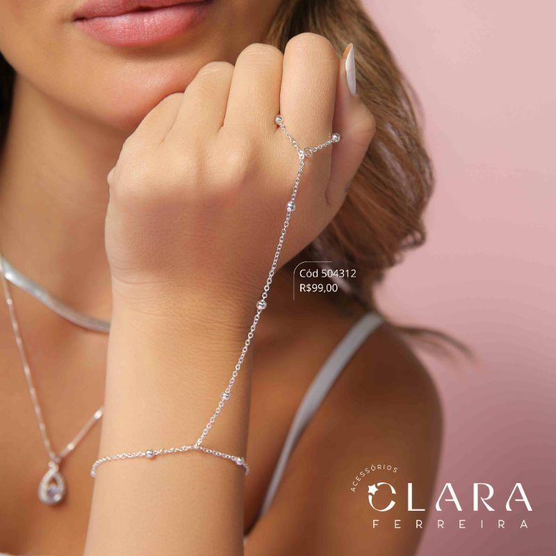 PULSEIRA HAND CHAIN ELOS C/ BOLINHAS FIXAS  - 3MM - 17CM - Banho de Prata