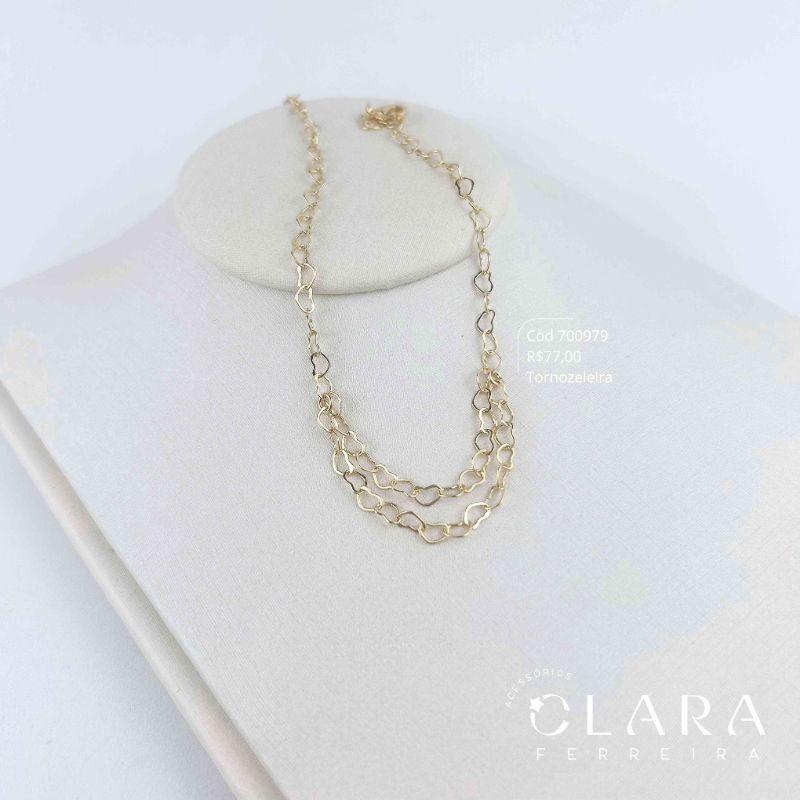 TORNOZELEIRA ELOS CORAÇÕES ENTRELAÇADOS C/ MEIO DUPLO 2 FIOS ELOS CORAÇÕES ENTRELAÇADOS - 22CM - Dourado