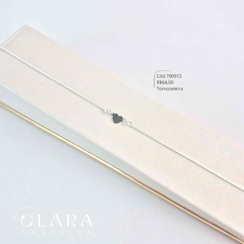 TORNOZELEIRA VENEZIANA C/ CORAÇÃO LISO - 5MM - 22CM - Banho de Prata