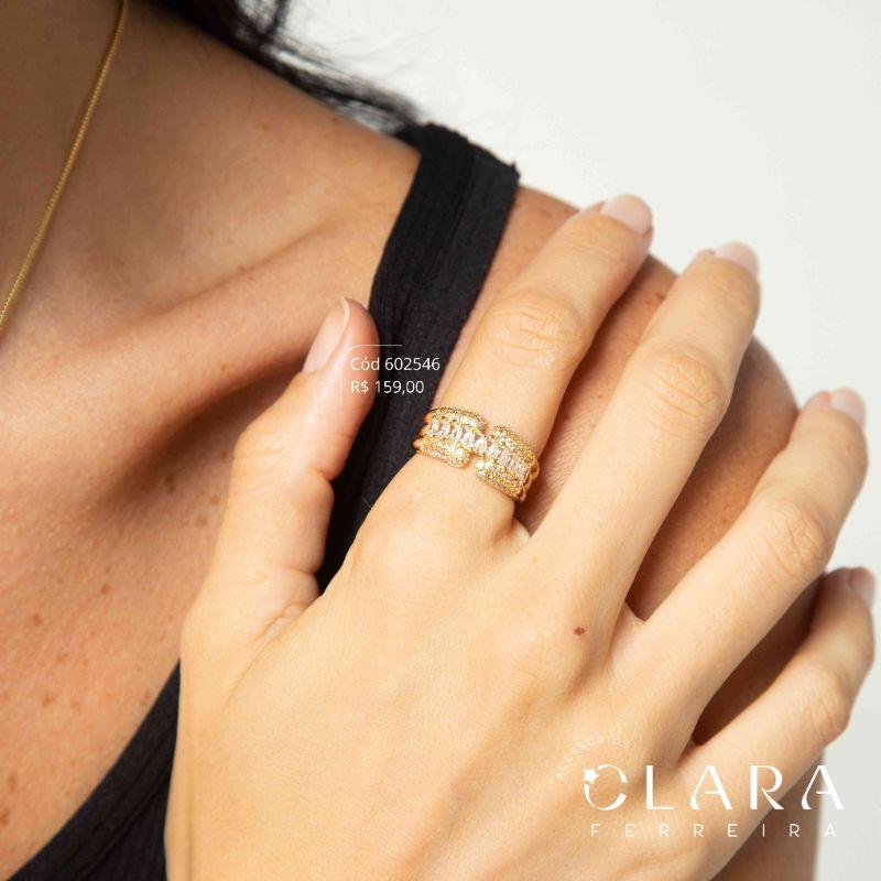 ANEL 1 FILERA ZIRCONIAS BAGUETE 2MM ADORNADO DE 2 FILEIRAS MICROZIRCONIAS - Dourado