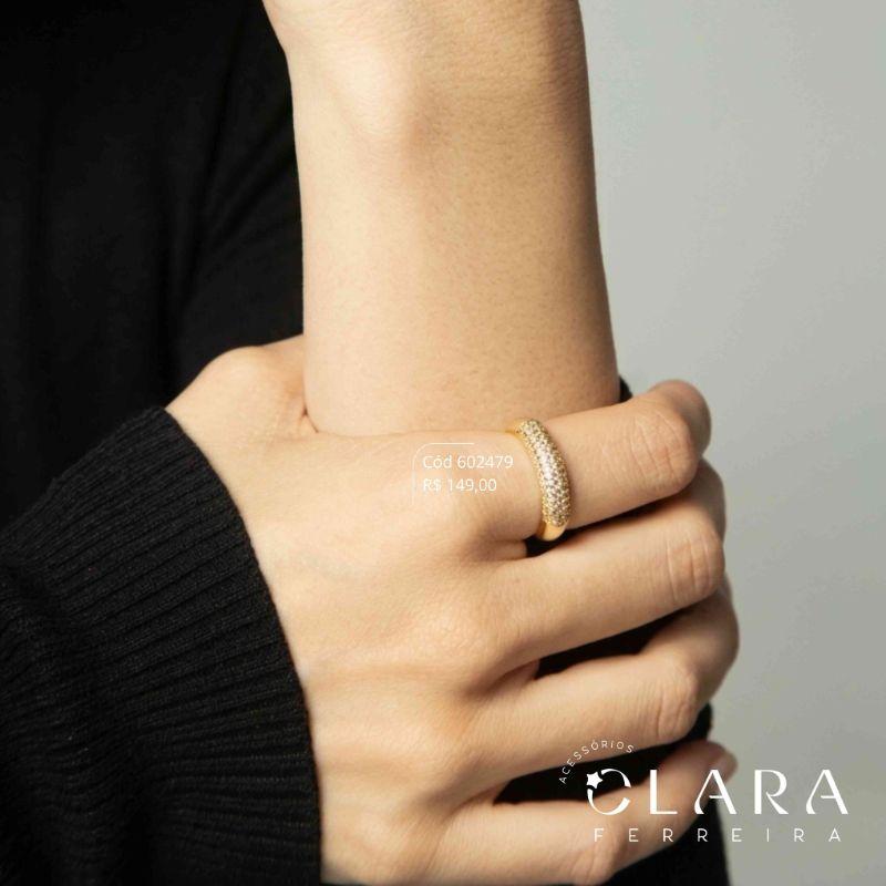 ANEL APARADOR 5 FILEIRAS MICROZIRCONIAS CRISTAIS - Dourado