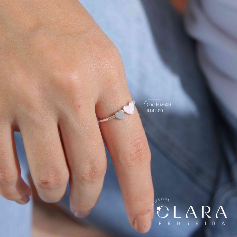 ANEL FIO LISO C/ 2 CORAÇÕES  LISOS - 4 E 5MM - Banho de Prata
