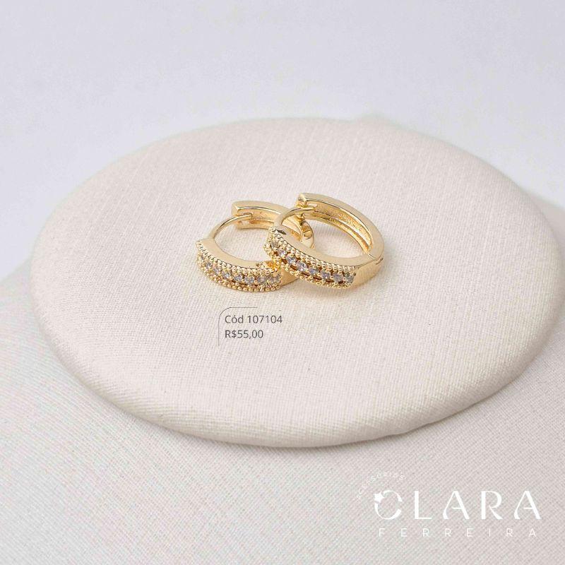 BRINCO ARGOLINHA CLICK 1 FILEIRA MICROZIRCONIA C/ LATERAL VAZADA - 15X3MM - Dourado