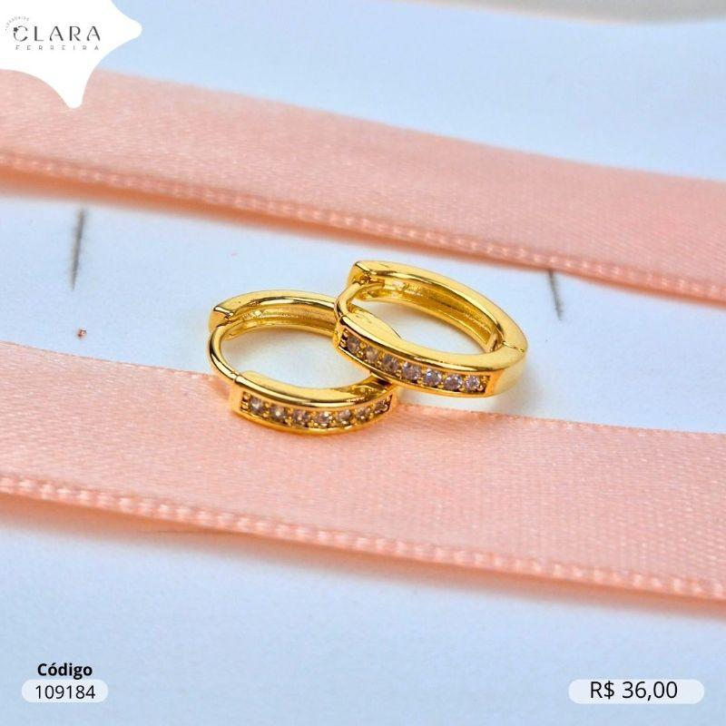 BRINCO ARGOLINHA CLICK 1 FILEIRA MICROZIRCONIAS C/ BORDAS LISAS - 12X2MM - Dourado