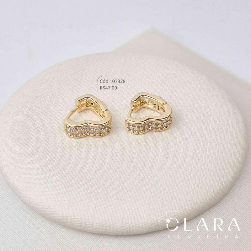 BRINCO ARGOLINHA CLICK CORAÇÃO 2 FILEIRAS MICROZIRCONAS -12x4MM