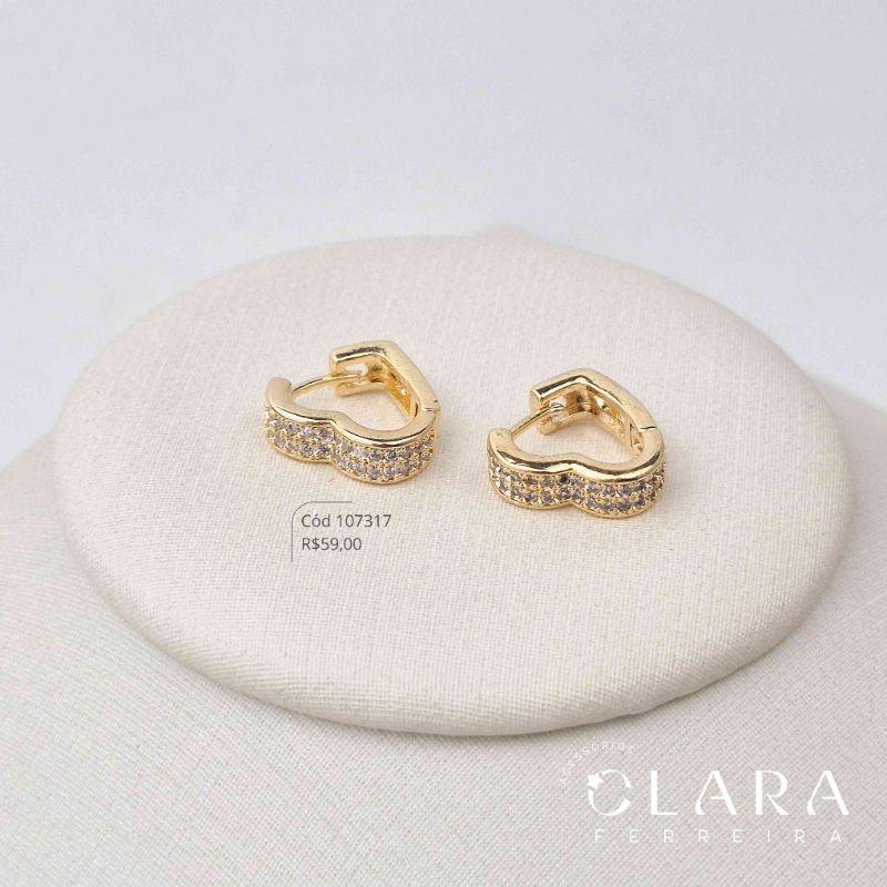 BRINCO ARGOLINHA CLICK CORAÇÃO 2 FILEIRAS MICROZIRCONAS -14x4MM