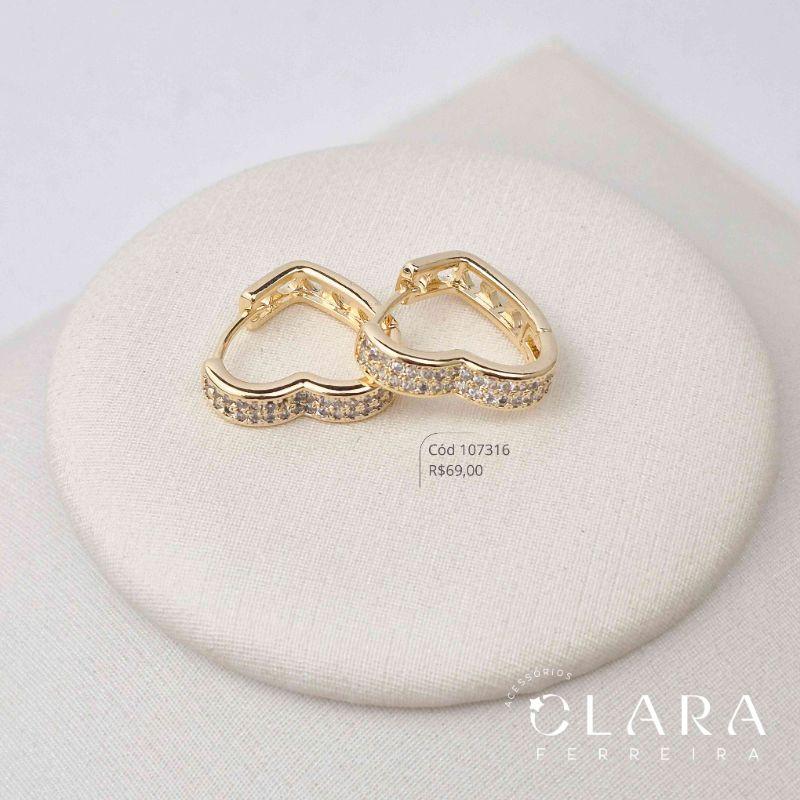 BRINCO ARGOLINHA CLICK CORAÇÃO 2 FILEIRAS MICROZIRCONAS - 17X4MM
