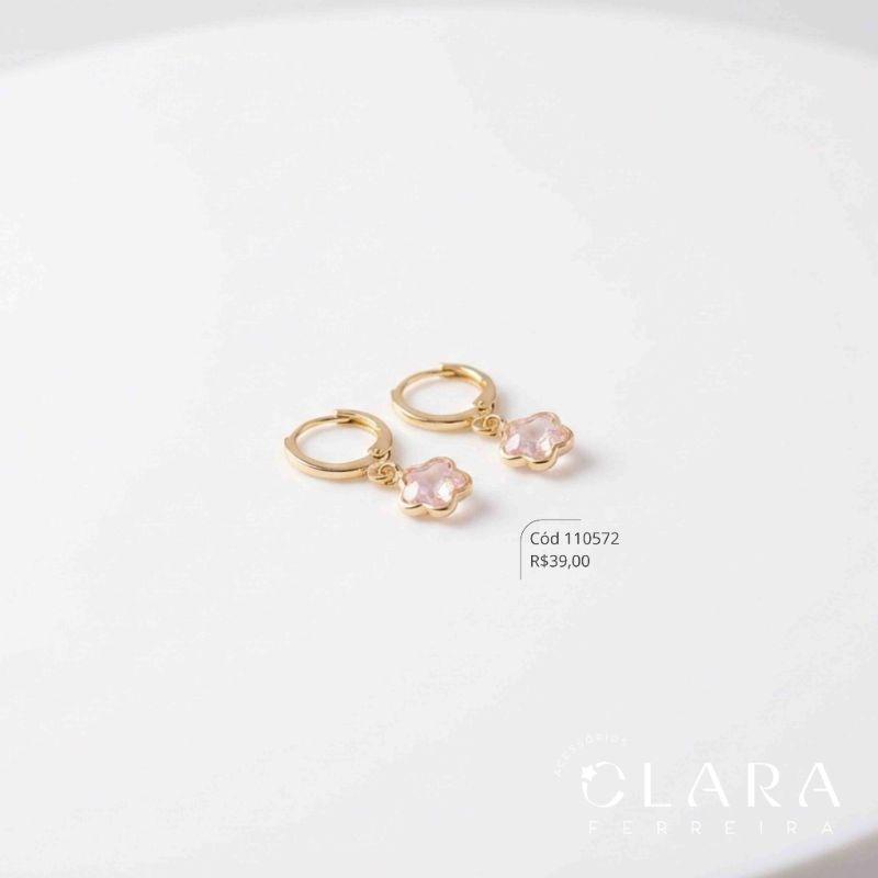 BRINCO ARGOLINHA TRANQUETA C/ TIFFANY FLOR PENDURADO - 6MM  - Dourado