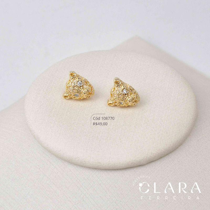 BRINCO CABEÇA DE ONÇA VAZADA C/ OLHOS MICROZIRCONIAS  - 11MM - Dourado