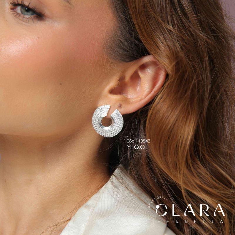 BRINCO CÍRCULO ESTILO PIZZA MICROZIRCÔNIAS - 25MM - EDIÇÃO LIMITADA - Banho de Prata