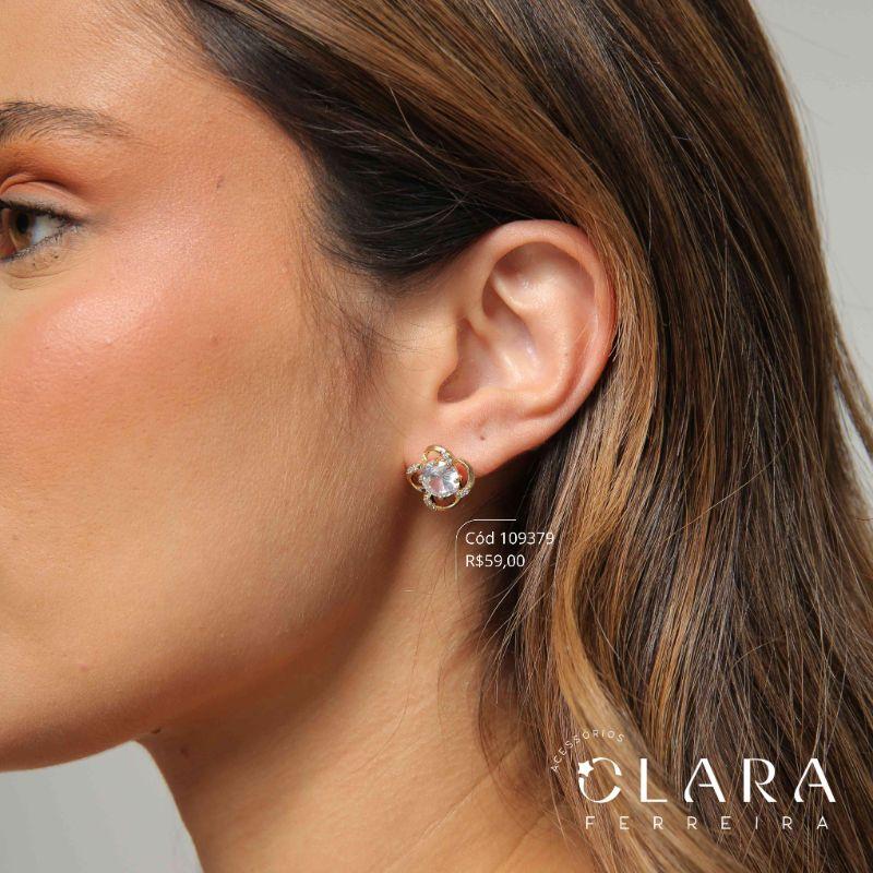 BRINCO FLOR MICROZIRCONIAS VAZADA C/ MIOLO ZIRCONIA REDONDA 7MM  - 12MM - Dourado