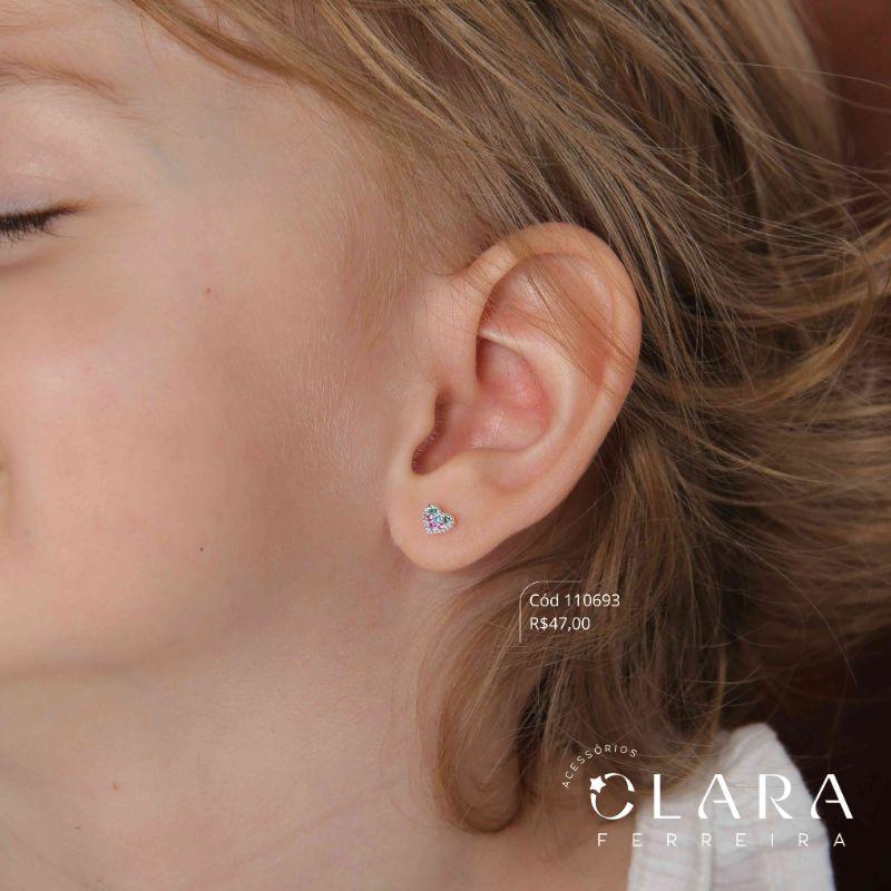 BRINCO INFANTIAL CORAÇÃO MICROZIRCÔNIAS - CLARINHA KIDS - 4MM - Banho de Prata