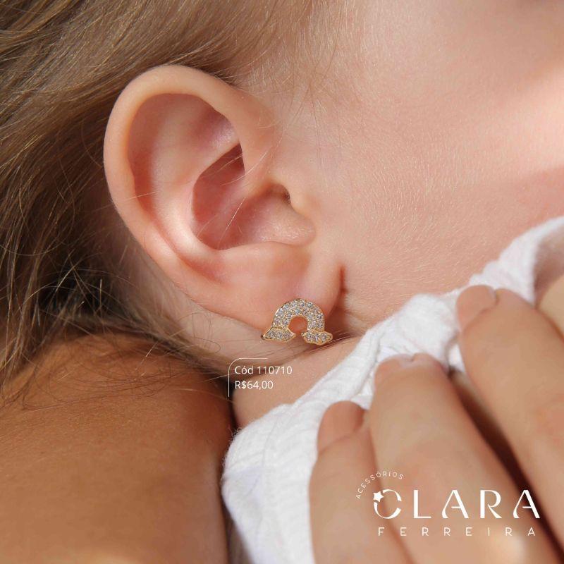 BRINCO INFANTIL ARCO-IRES MICROZIRCÔNIAS - CLARINHA KIDS - 11MM - Dourado