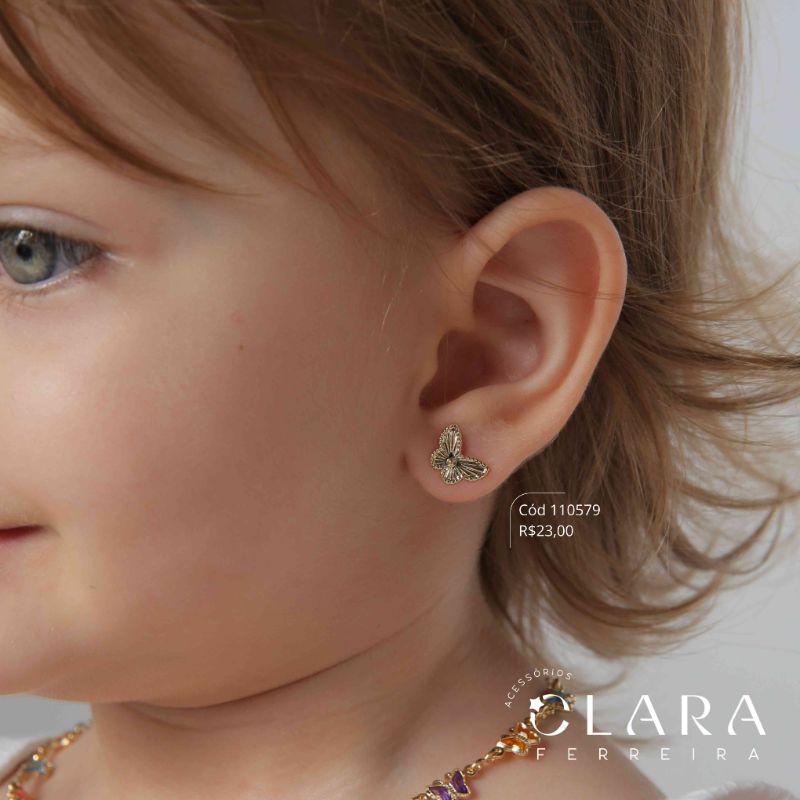 BRINCO INFANTIL BORBOLETA RAIADA - CLARINHA KIDS - 8MM - Dourado