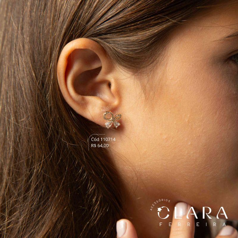 BRINCO INFANTIL LACINHO MICROZIRCÔNIAS C/ PONTAS ZIRCÔNIAS GOTA - CLARINHA KIDS - 11MM - Dourado