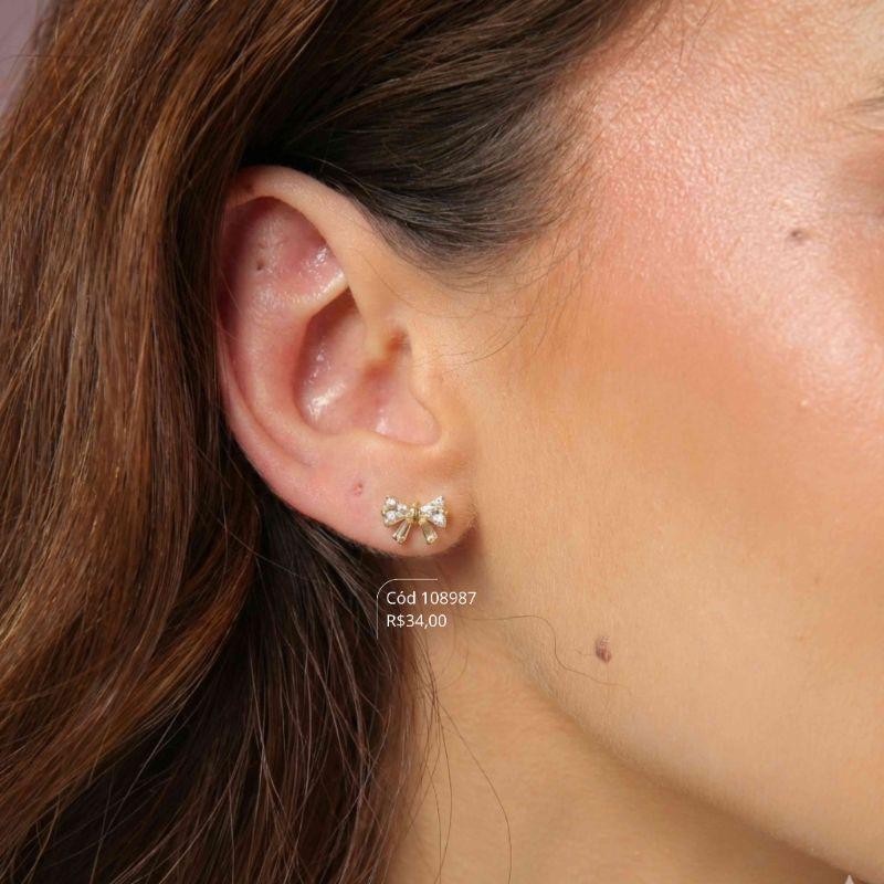 BRINCO INFANTIL LAÇO ZIRCONIA TRIANGULO 10MM - CLARINHA KIDS - Dourado