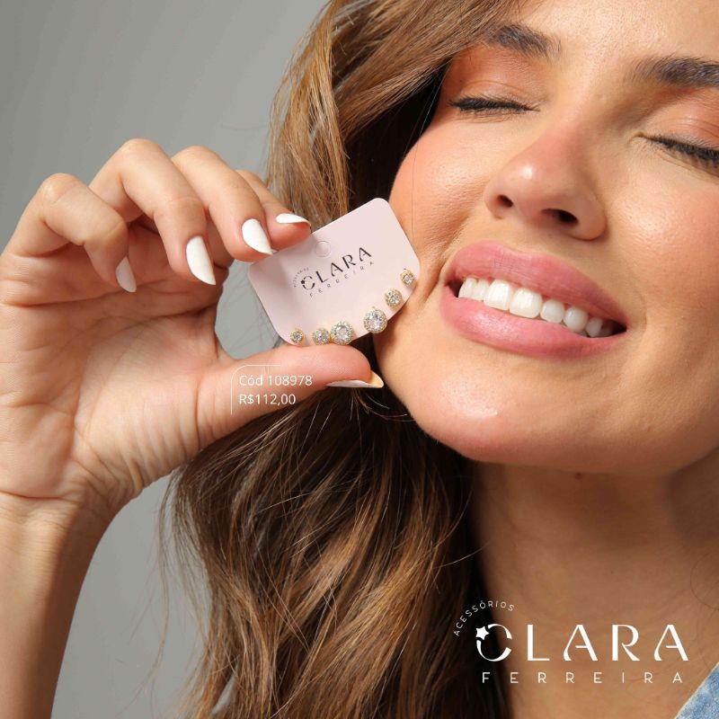 BRINCO KIT TRIO ZIRCONIA REDONDA ADORNADA MICROZIRCONIAS  - 4, 5 E 7MM - Dourado