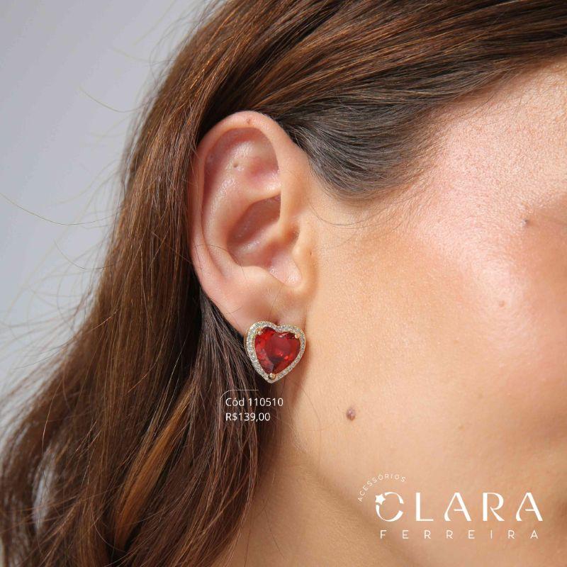 BRINCO ZIRCÔNIA CORAÇÃO 10MM ADORNADA MICROZIRCÔNIAS - 16MM - Dourado