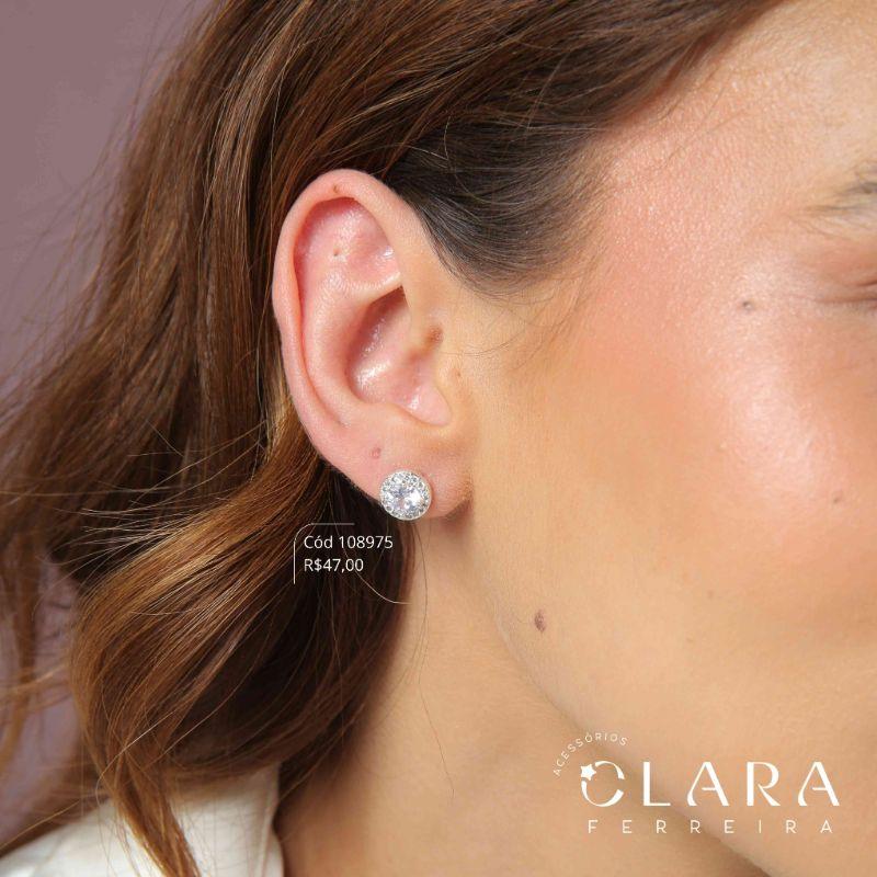 BRINCO ZIRCONIA REDONDA 5MM ADORNADO MICROZIRCONIAS - 9MM - Banho de Prata