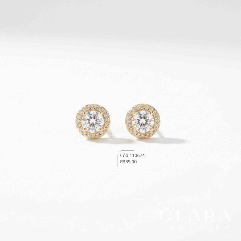 BRINCO ZIRCONIA REDONDA ADORNADA MICROZIRCONIAS  - 5MM - PEÇA VENDIDA - Dourado