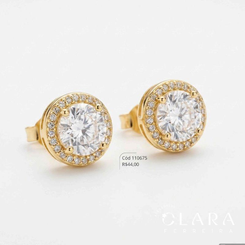 BRINCO ZIRCONIA REDONDA ADORNADA MICROZIRCONIAS  - 7MM - PEÇA VENDIDA - Dourado